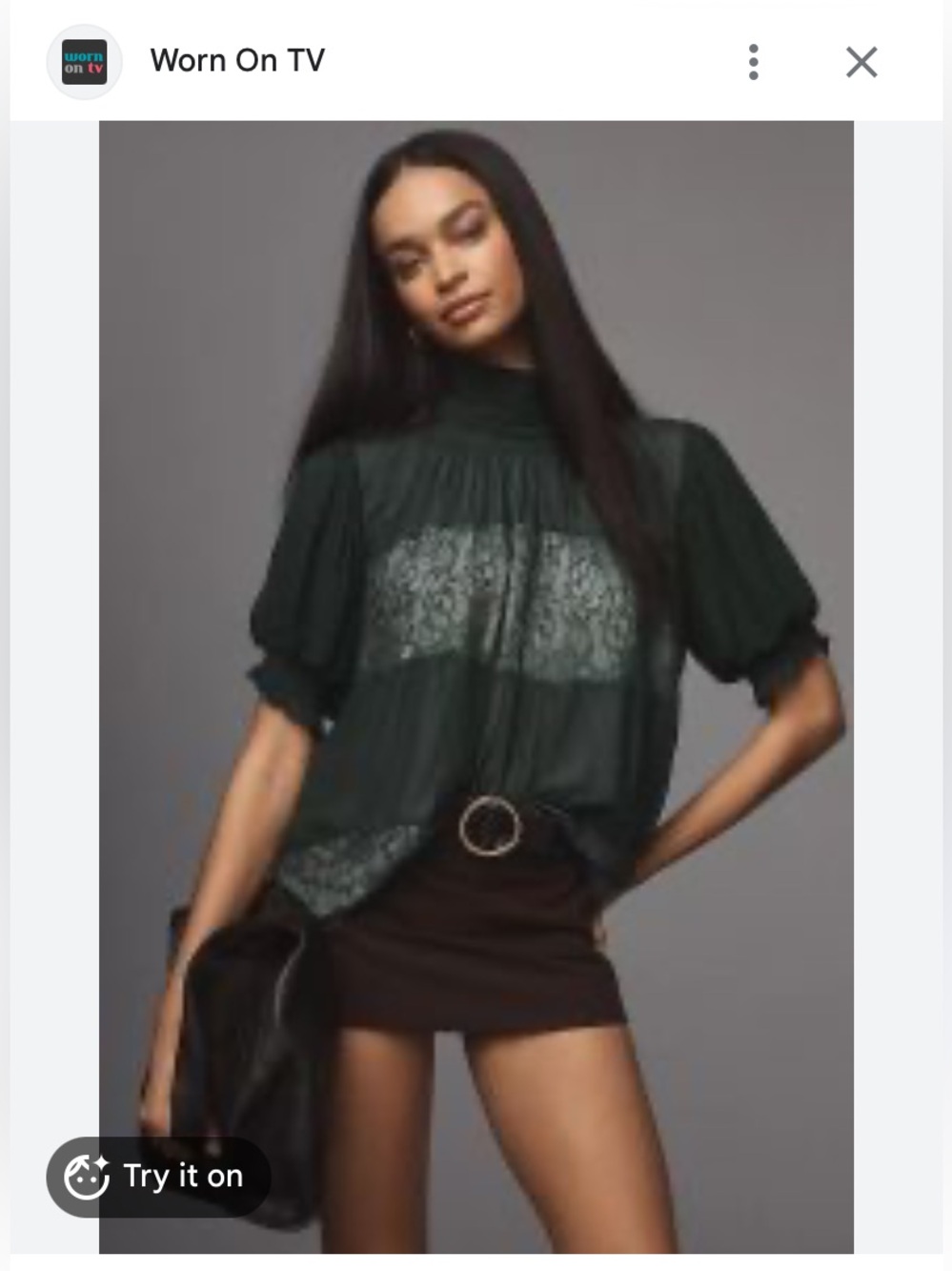 Anthropology Smocked High-Neck Lace Panel Swing Blouse - Emerald green size S/M